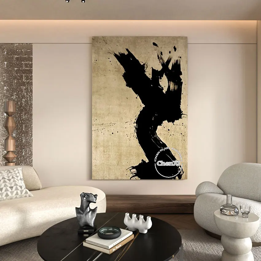 

Large Size Wall Decor Poster Black Design Oil Painting 100% Hand Painted Abstract Knife Art Frameless Wall Picture Artwork
