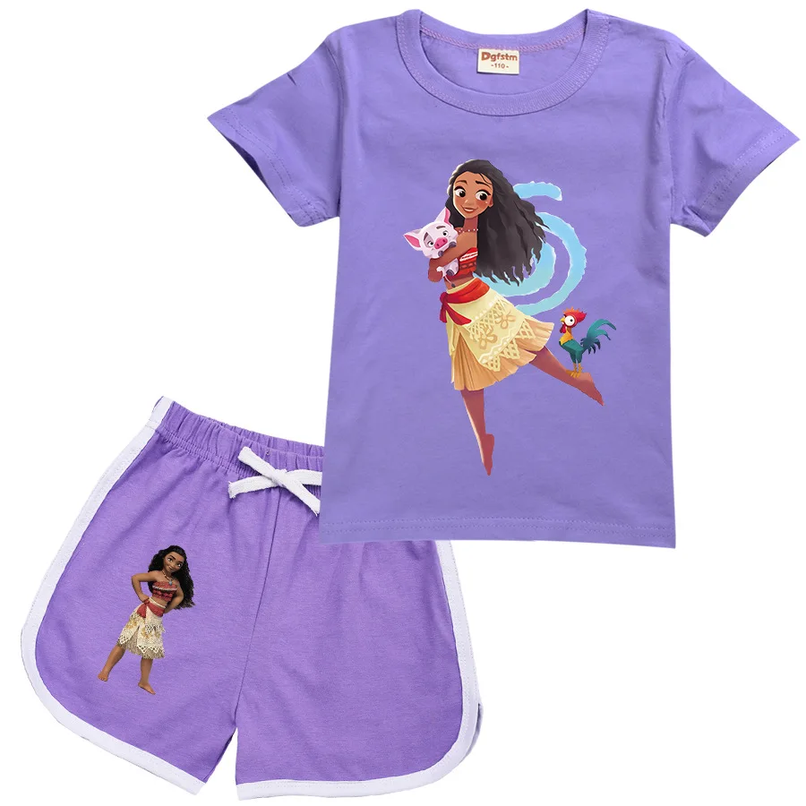 

2022 Summer Vaiana Clothes Set Girls Kawaii Moana Adventure Kids Summer T-Shirt Shorts 2 Pcs Sets Baby Boys Casual SportSuit