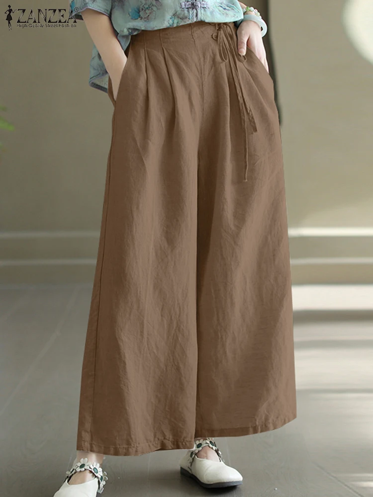 ZANZEA осенние мешковатые брюки с эластичной резинкой на талии женские винтажные