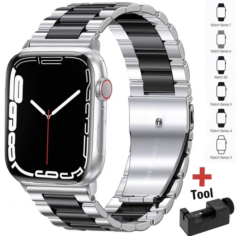 

Металлический ремешок для Apple Watch band 44 мм 40 мм 42 мм/38 мм, роскошный браслет из нержавеющей стали для iWatch series 3 4 5 6 se 7 45 мм 41 мм