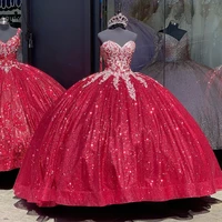 sparking red sequined quinceanera dresses sweetheart ruffles appliques princess prom dress vestidos de 15 a%c3%b1os