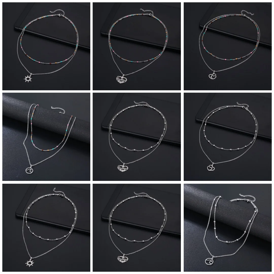 

Trendy Women Stainless Steel Jewelry Fashion Butterfly Pendant Necklace Double Layer Gold Necklaces In Stock