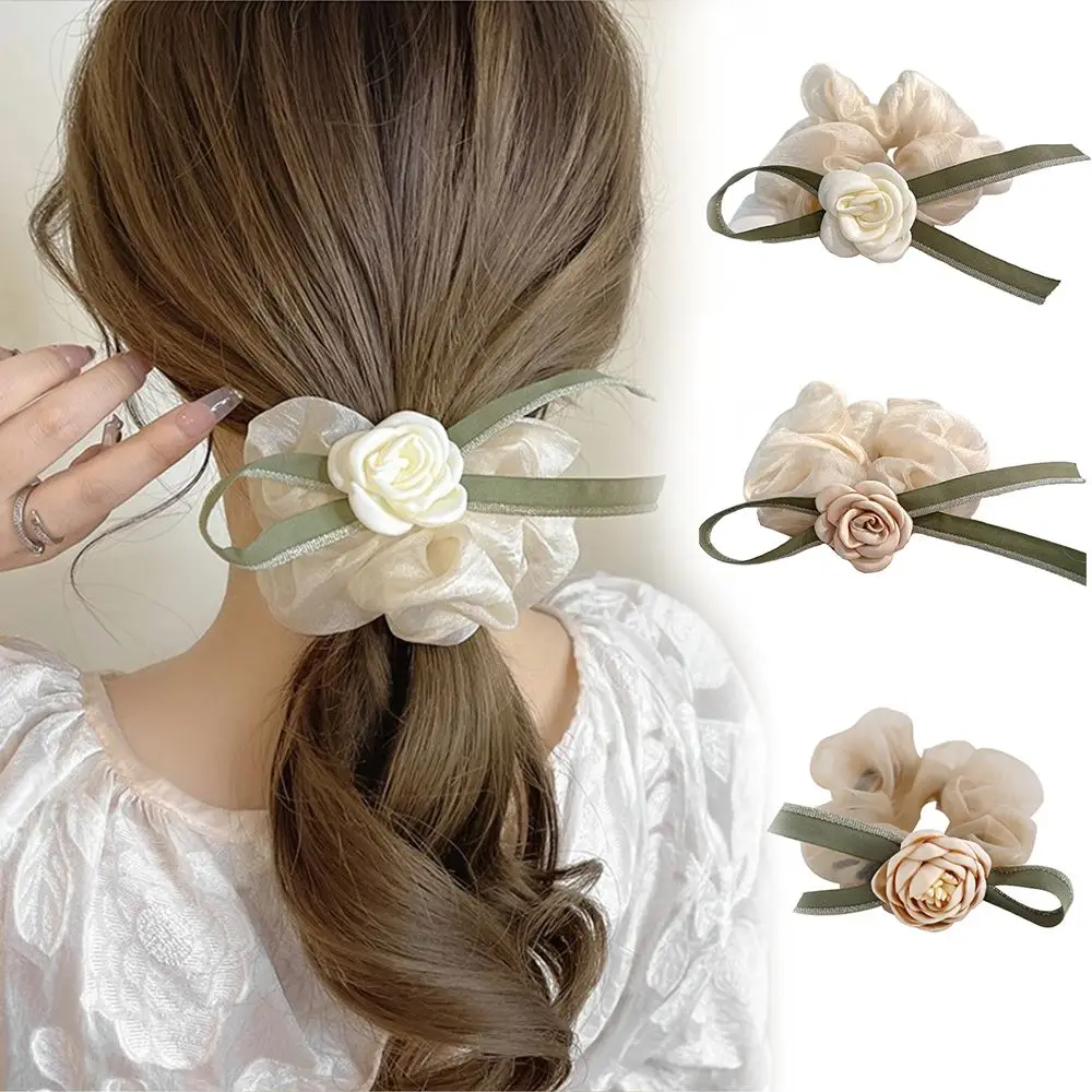 

Decoration Organza Camellia Jewelry Elastic Ponytail Holder Hair Band Hair Ring Headwear Hair Rope
