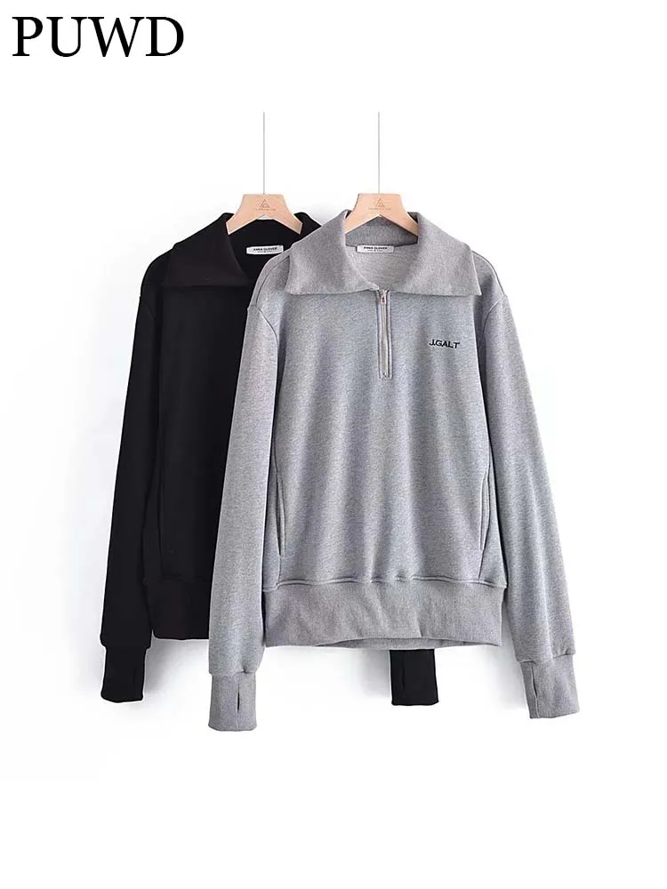 

Повседневная Женская свободная рубашка PUWD с буквенным принтом и круглым вырезом, осень 2021, модная женская уличная одежда с длинным рукавом, рубашки, женские шикарные топы