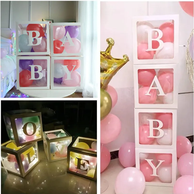 

Baby Shower 1st Birthday Party Decoration Happy Birthday Balloon Name Transparent Box letter Packing Box Wedding Decoration