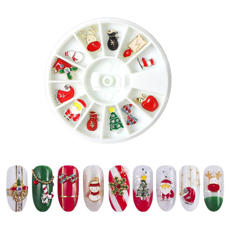

12/10pcs Christmas Glitter 3D Charms Nail Art Decorations Fake Nail Accessories Snowman Snowflakes Christmas Tree Santa Claus