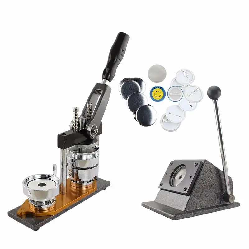

75mm Badge Making Machine shaking head Button Maker Kit + 75mm Paper Cutter + 500pcs 75mm Safety Pin Button Badge Supplies