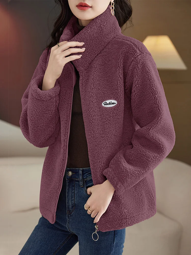 Middle-Aged Mom Autumn and Winter Fleece-lined Cotton-Padded Coat Short Polar Fleece Elderly Women clothes Th... |