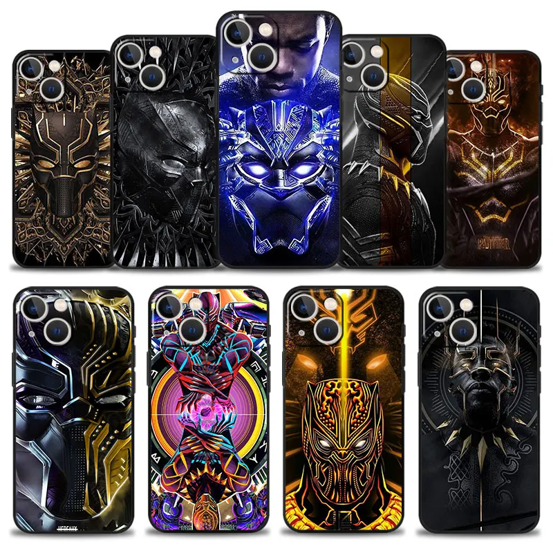 

Carcasa Case for iPhone 13 11 12 Pro Max 7 8 6 6S Plus XR X XS SE 13mini Cover Silicon Funda Coque Marvel Avengers Black Panther