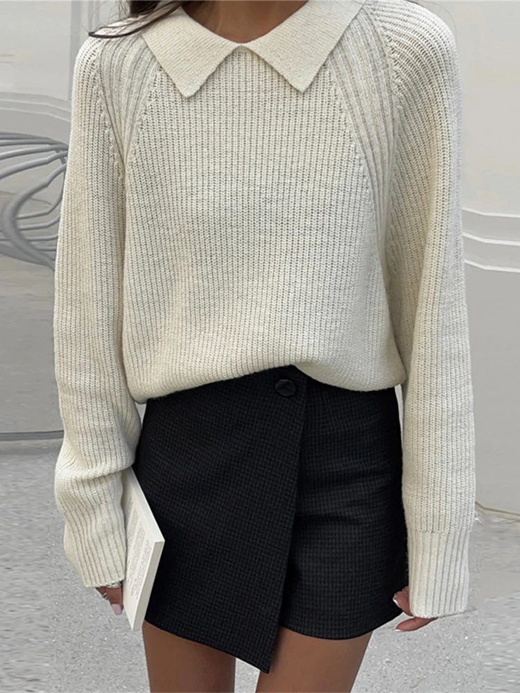 

Chic Peter Pan Collar Knitted Pullovers Women Solid Vintage Crochet Jumpers Autumn Winter Warm Ladies Aesthetic Sweaters