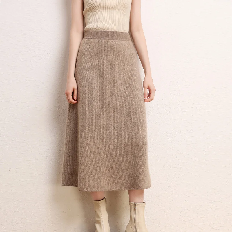 

Женская кашемировая полуюбка, модная трендовая однотонная длинная кашемировая полуюбка для компьютера, осень 100%