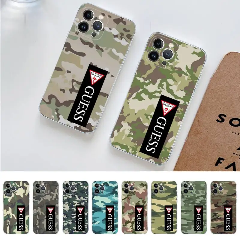 

Luxury Guess Army Green Camouflage Phone Case for iPhone 11 12 13 mini pro XS MAX 8 7 6 6S Plus X 5S SE 2020 XR case