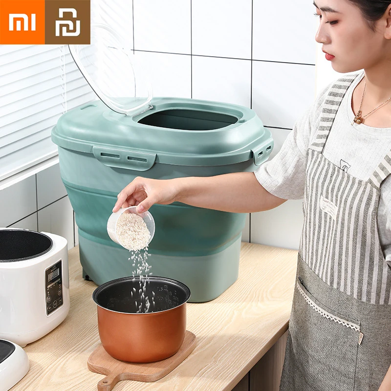 

Xiaomi Silicone Folding Rice Storage Bucket 50 Catties Moisture Proof Insect Proof Sealed Household Flour Grain Storage Bucket