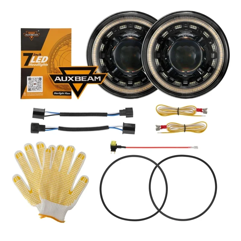

AUXBEAM 7-дюймовые светодиодные фары мощностью 135 Вт с указателем поворота DRL Hi/Lo Sealed Beam, совместимые с Jeep Wrangler JK JKU TJ LJ Chevy Ford