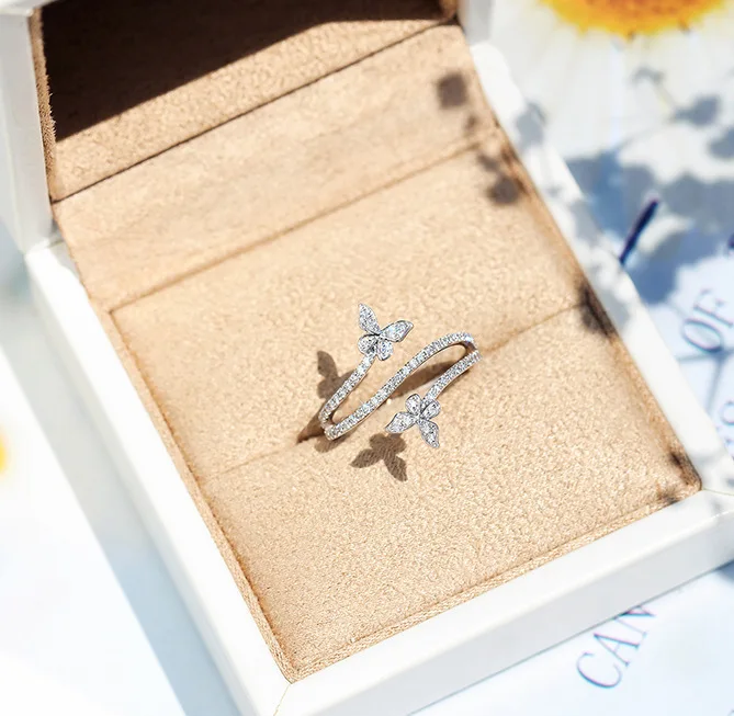 

925 Sterling Silver High Quality Niche Design Butterfly White Zircon Ring Women's Party Birthday Jewelry Gift