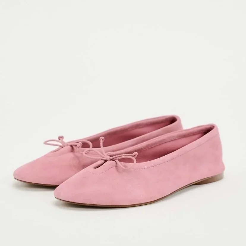 Женские Замшевые балетки DMZA на плоской подошве украшенные круглым бантом в