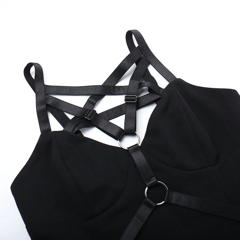 Потрясающая офисная женская готическая черная корсетная майка с открытой спиной