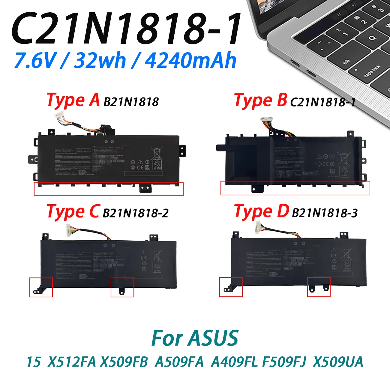 Фонарик C21N1818 B21N1818 фонарик фонарь 15 X512FA X509FB A509FA A409FL F509FJ X509UA 32Wh