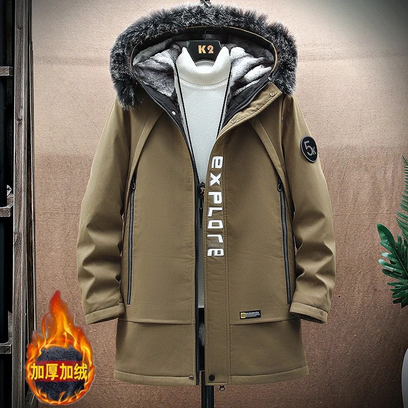 Winter Thick Warm Long Parka Men Hooded Men Fur Linner Fleece Jacket Coat Military Cargo Jackets Mens Windproof Velvet Warm Coat
