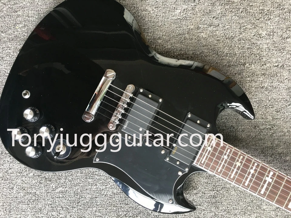 

TonyLommi Signature SG Black Electric Guitar Active China EMG Pickups & 9V Battery Box, Iron Cross Pearl Inlay, Grover Tuners,