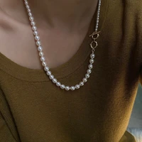 brass natural real freshwater pearl ot chian necklace women jewelry punk designer runway rare simply gown boho japan korean