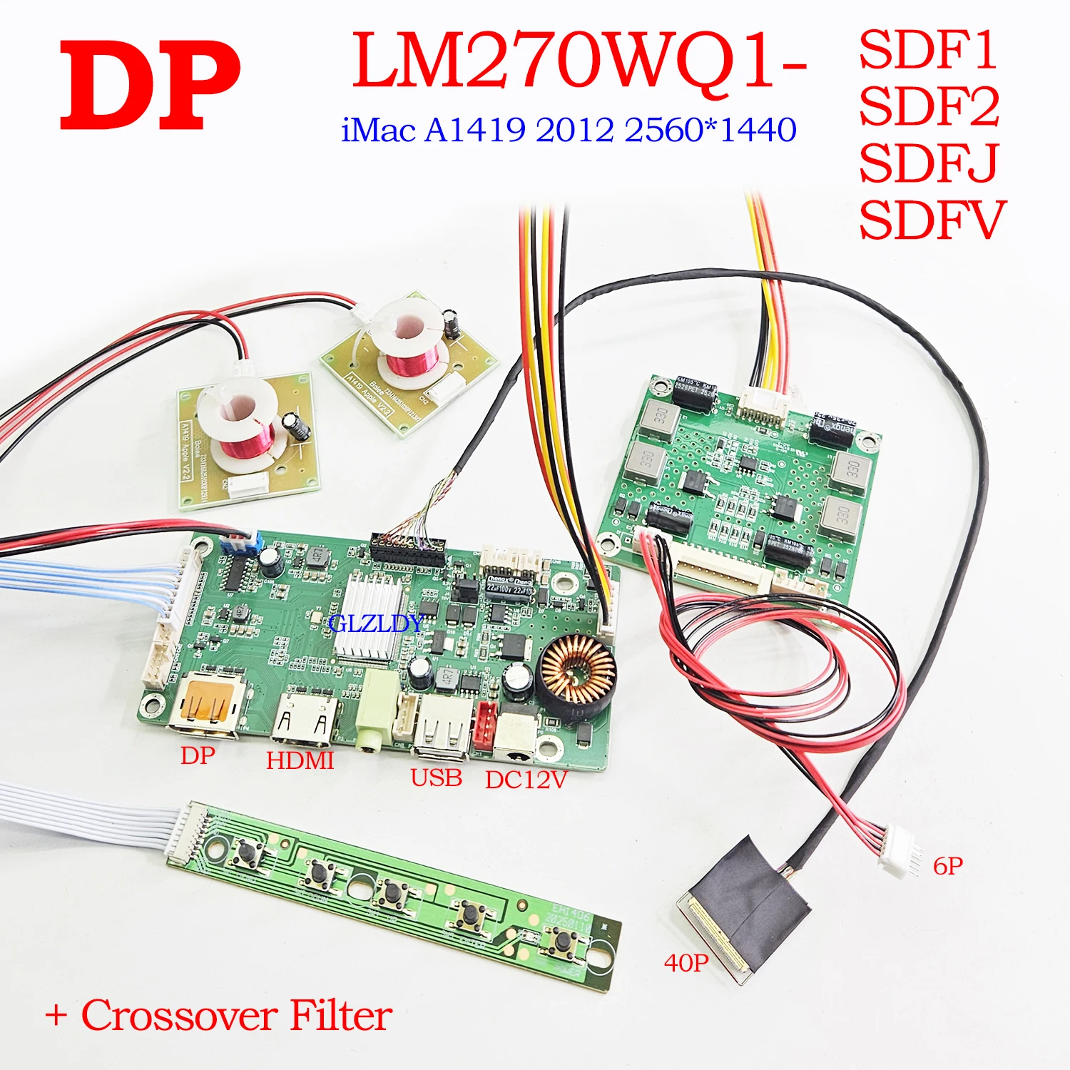 Фото Комплект плат драйверов 2K eDP LCD для 27-дюймового iMac A1419 LM270WQ1-SDF2/LM270WQ1-SDF1 с входом сигнала DP HDMI, разрешение 2560*1440, с фильтром для динамиков №1