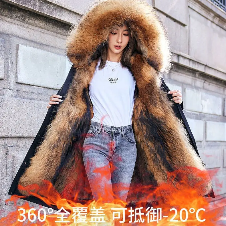 Thickened insulation 2023 winter detachable pie overcomes female raccoon fur inner liner fur coat female