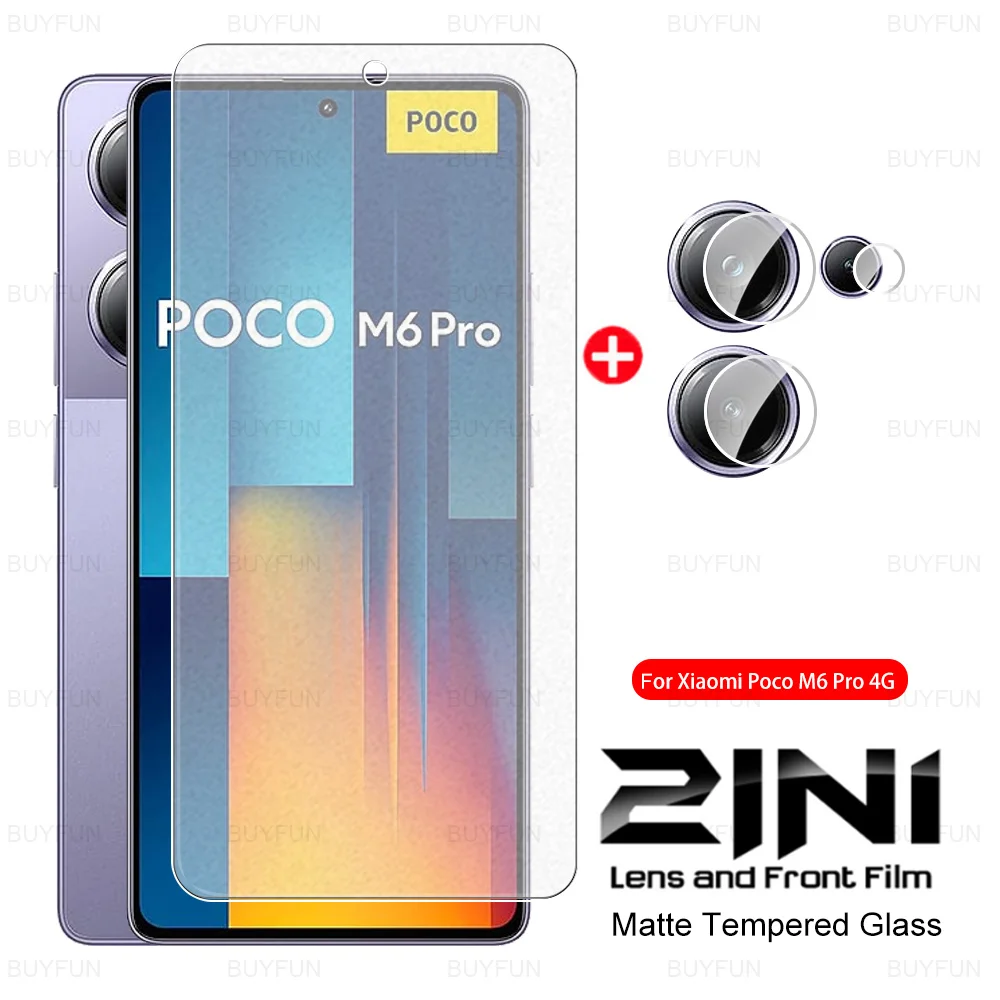 2 в 1 матовое закаленное стекло для камеры Xiaomi Poco M6 Pro 4G Poko Poxo Pocco Little M6Pro M 6 PocoM6Pro 67