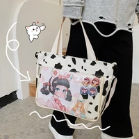 richme fashion cow print ita bolso mujer japanese jk uniform large capacity tote bag harajuku 2022 trendy crossbody shoulder bag