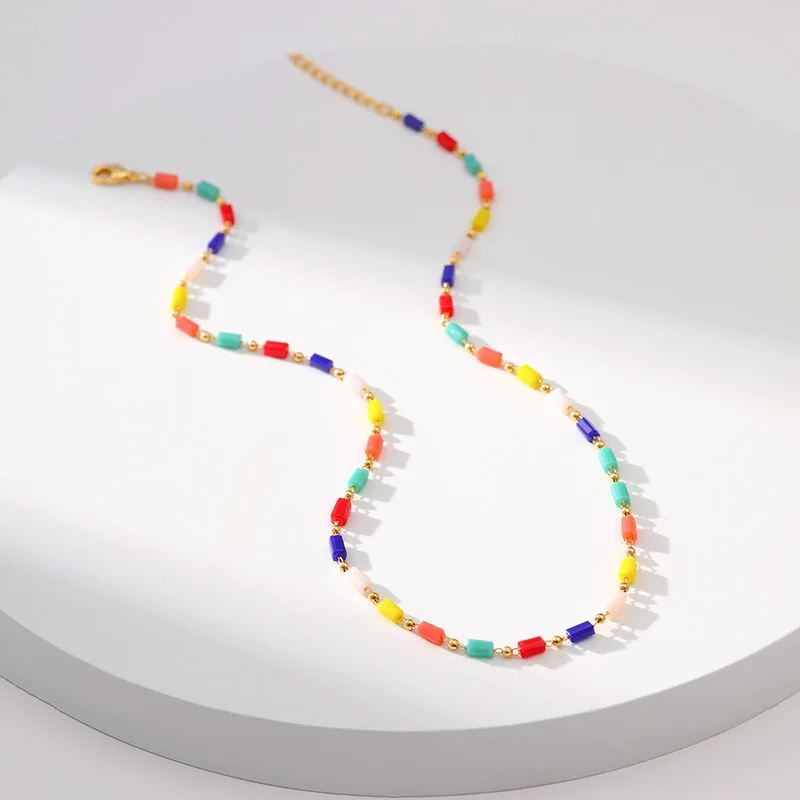 

Модное ожерелье-цепочка с разноцветными хрустальными бусинами для женщин, богемная Сексуальная короткая цепочка-чокер, ожерелье, свадебны...