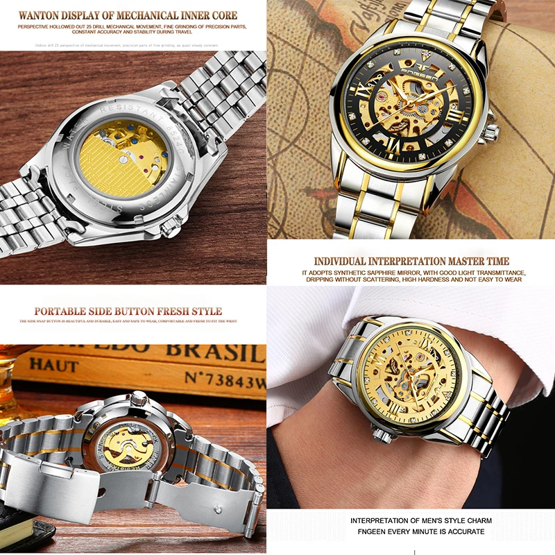 Часы FNGEEN Мужские механические брендовые водонепроницаемые деловые