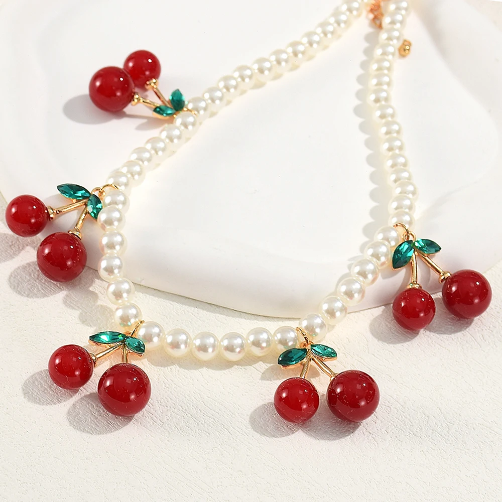 Трендовые ожерелья с жемчугом и вишней для женщин девочек винтажный кулон