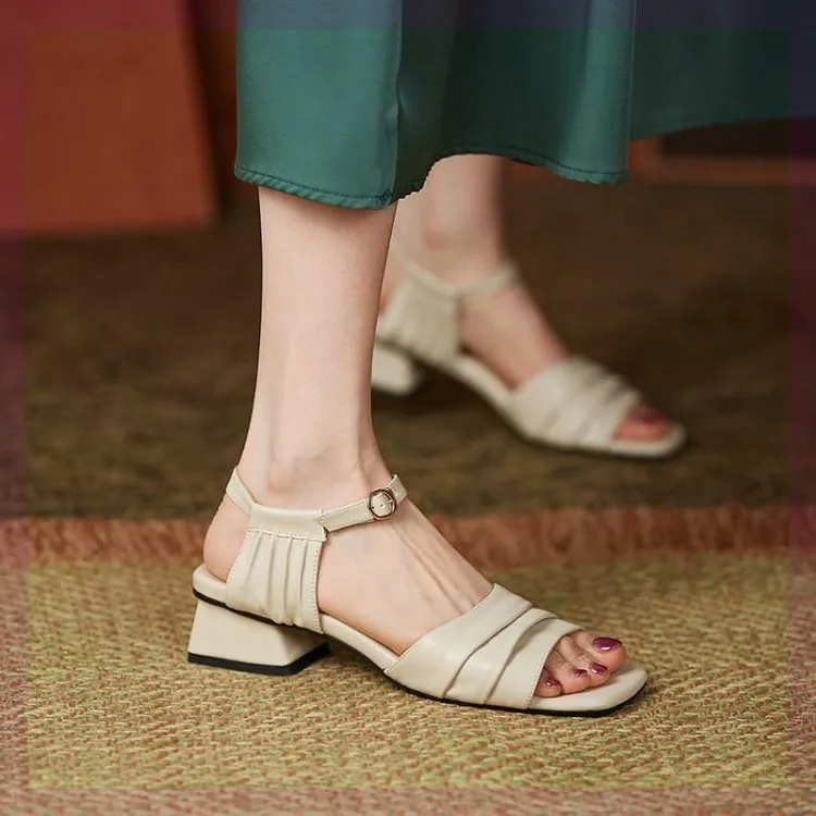 

2022 Summer Open Toe Clear Heels Female Sandal Comfort Shoes for Women Med Large Size Peep Girls Beige Velvet New Low Medium