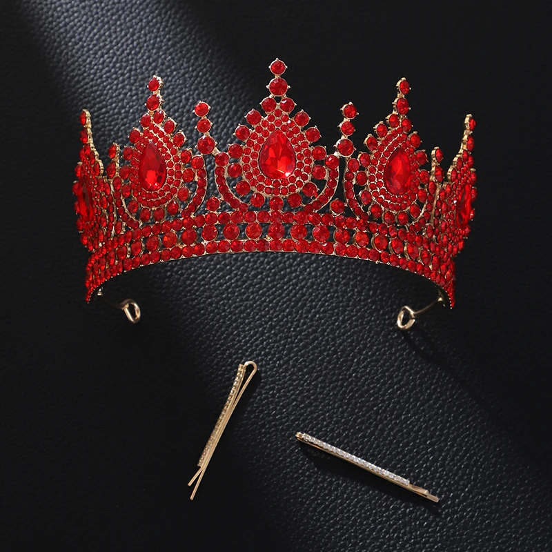 

Благородная Ослепительная красная корона в барочном стиле, предназначенная для женской красоты, яркое Искусство (с двумя заколками для волос)