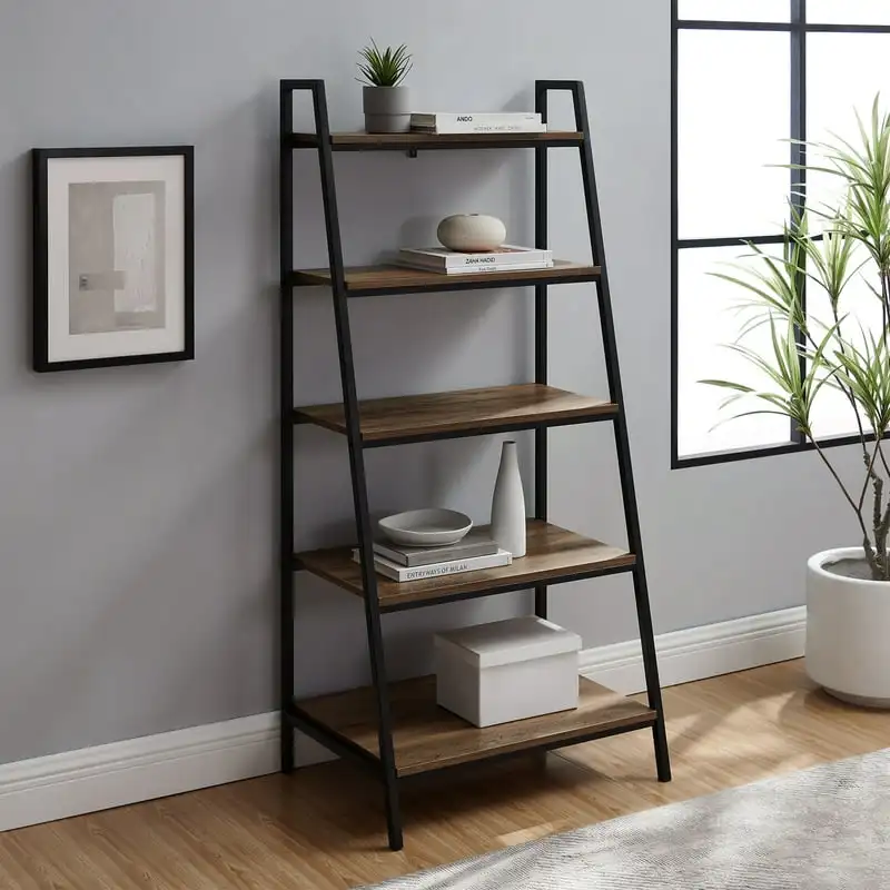 

Modern 5-Shelf Ladder Bookshelf, Reclaimed Barnwood Modern Shelves Shelving Bookcase Stable