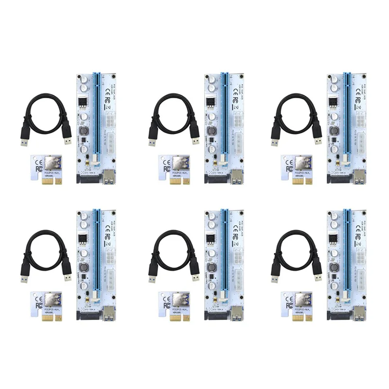 6 шт. VER008S 3 в 1 Райзер-карта Molex 4Pin SATA 6PIN PCIE PCI-E PCI Express кабель 1X до 16X USB 0 для майнинга
