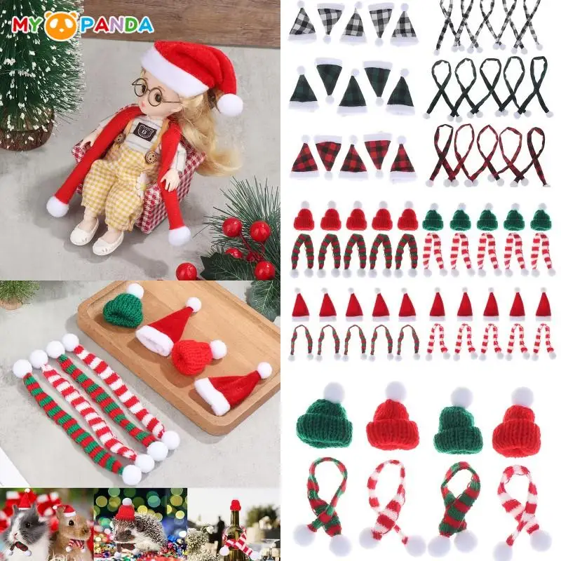 

5/10 шт. Кукольный домик Mininature рождественские Чехлы для бутылок вина Санта-Клаус шарф шерстяная шапка Санта-Клауса шарф для кукол домашний Рождественский Декор
