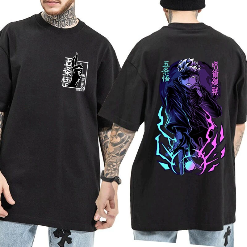 Футболка большого размера для мужчин и женщин аниме Gojo Satoru Sensei с принтом в стиле