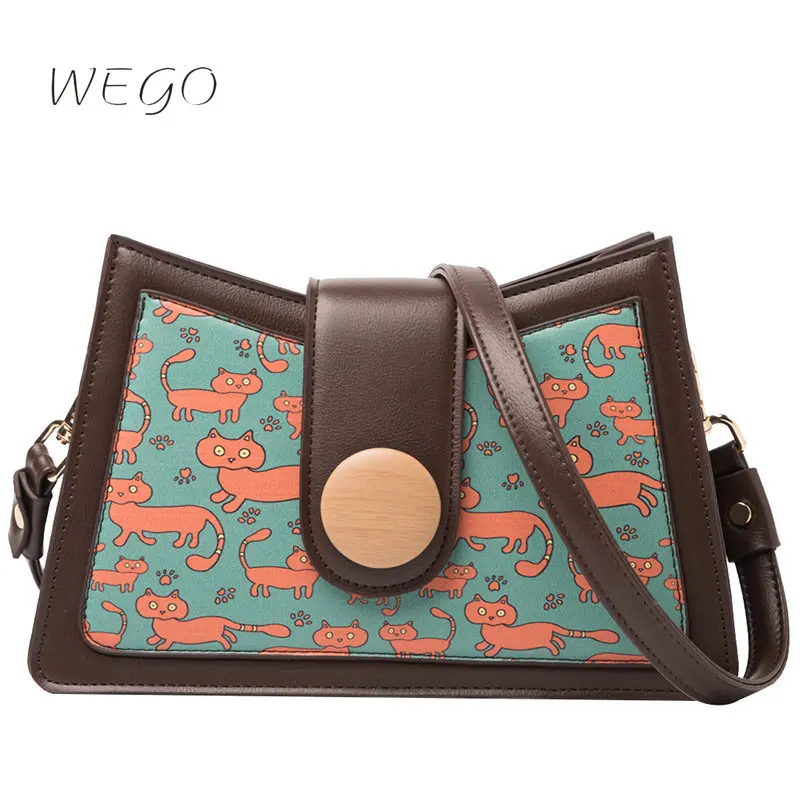

Popular Small Shoulder Bag PU Clasp Female New Autumn Winter Strawberry Cat Printing One Shoulder Messenger Small Bag
