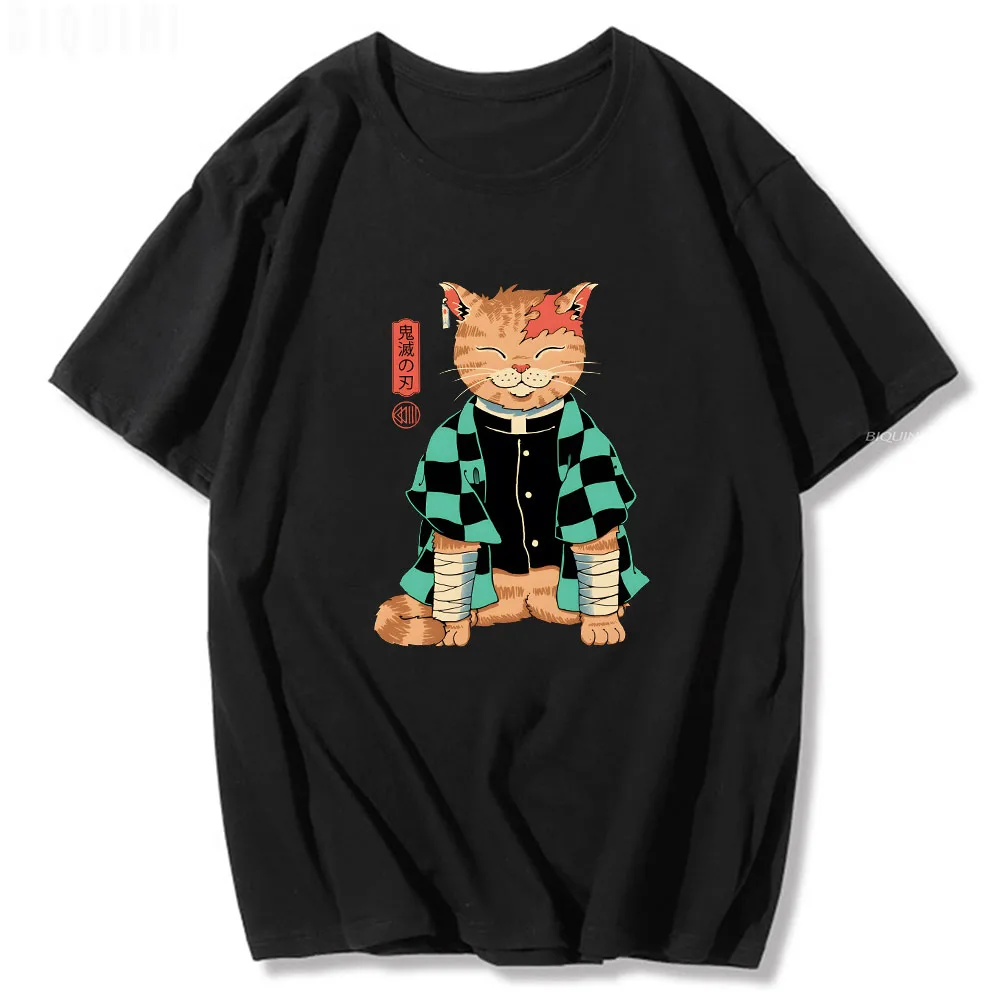 

Demon Slayer Catana Cat Skateboard T Shirt Cool Men Ukiyo-e Classic Tshirt Casual Printed Summer Tees Japanese Streetwear Casual