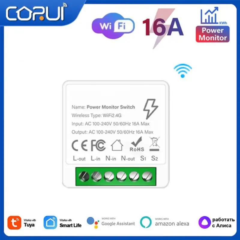 

Умный модуль переключателя CORUI 16 А с Wi-Fi и монитором, беспроводной переключатель с поддержкой двухстороннего управления, работает с Alexa Google ...