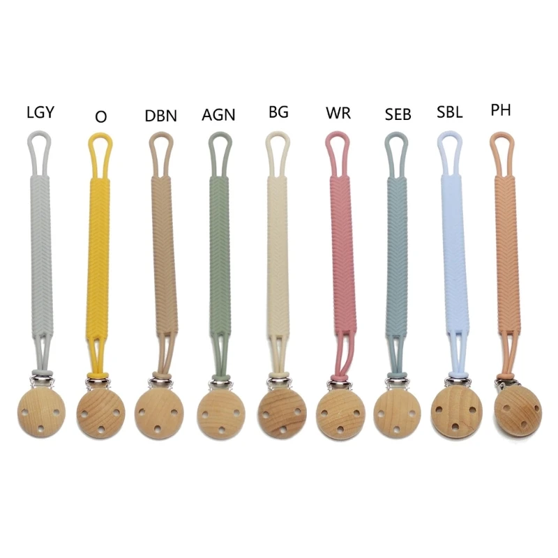 

Pacifier Clip Silicone Pacifier Holder Wood Teething Binky Clips for Baby Girls