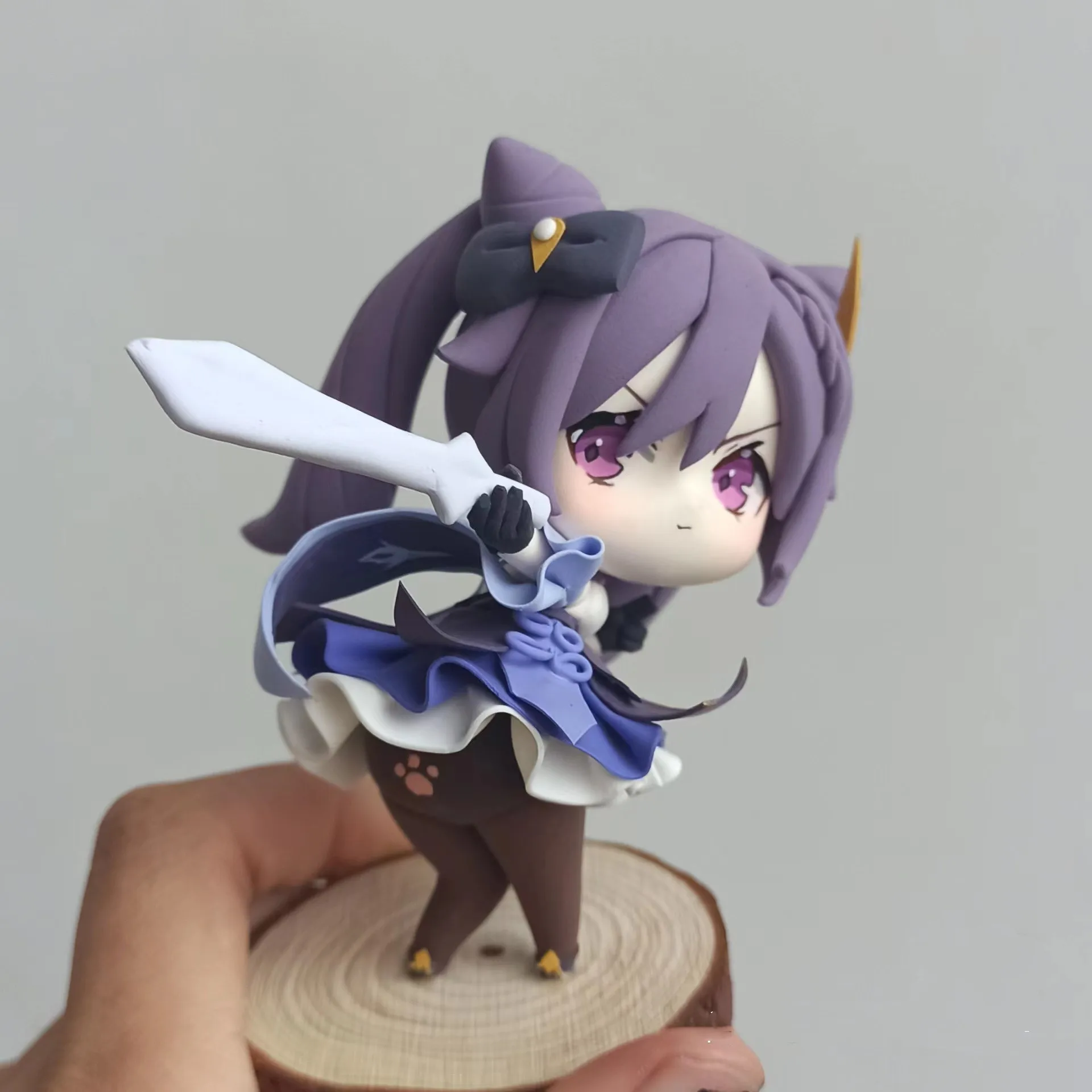 

Genshin Impact Cute Keqing Skill Pose Shape Handmade Figure Kawaii Toy Q Figural Clay Making Model Gift Keychains