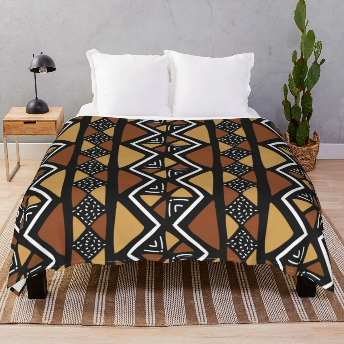 African Mud Cloth Mali Blanket Flannel Printed Fluffy Throw Blankets for Bed Home Couch Travel Office