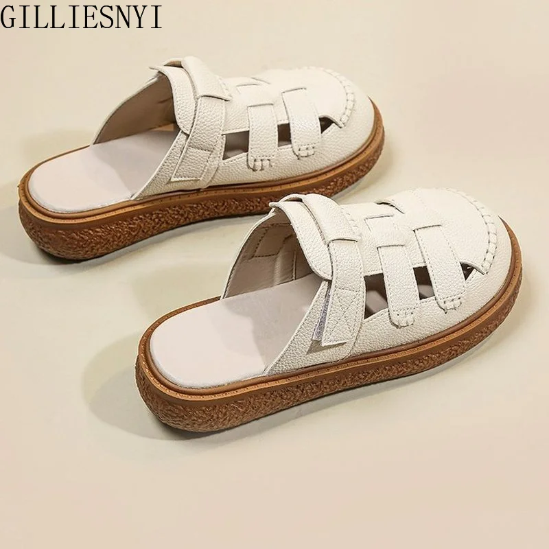 

2022 Summer Fashion Cut-Out Designer Slippers Women Soft Platform Sandals Casual Female Beach Outdoor Closed Toe Women's Shoes