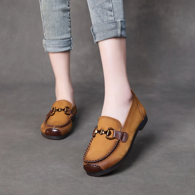 Beanie Shoes Women's Single Shoes Suede 2023 Spring New Vintage Handmade Single Shoes Women's Flat Casual Women's Shoes Flats