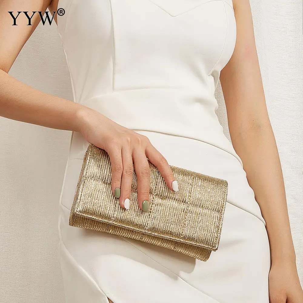 

Big Plaid Envelope Clutch Bags For Women 2022 New Gold Leather Luxury Brand Evening Bag With Chain Shoulder Wedding Dinner Purse