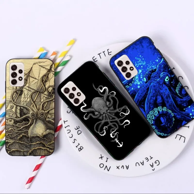 

Norway Kraken Octopus Phone Case for Samsung A91 A81 A73 A72 A71 A30S A20 A12 A13 A52 A53 4G 5G Black Soft Phone Cover Funda