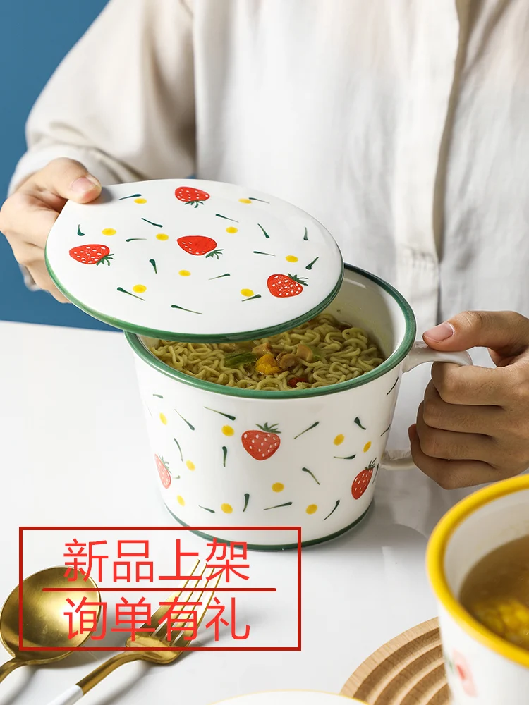 

Ceramic foam rainbow noodle bowl high-capacity students cup with cover bowls microwave bubble rainbow noodle bowl