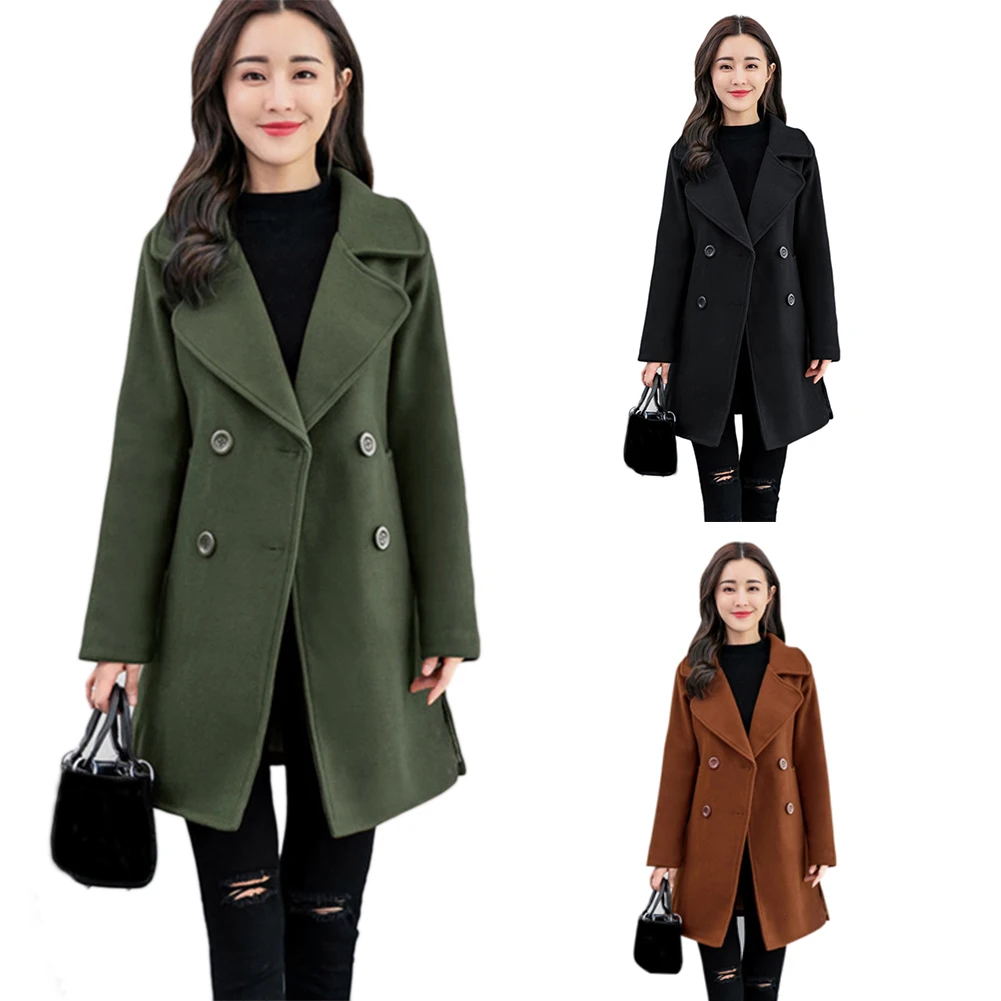 

Elegant Woolen Trench Coat Winter for Women Vintage Windbreakers Jacket Mid-Length Loose Turn-Down Collar Plus Size XXLCardigan
